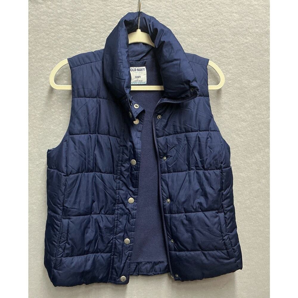 Old Navy Women's Navy Fleece Lined Full Zip Collared Puffer Vest Size Medium - Picture 10 of 13